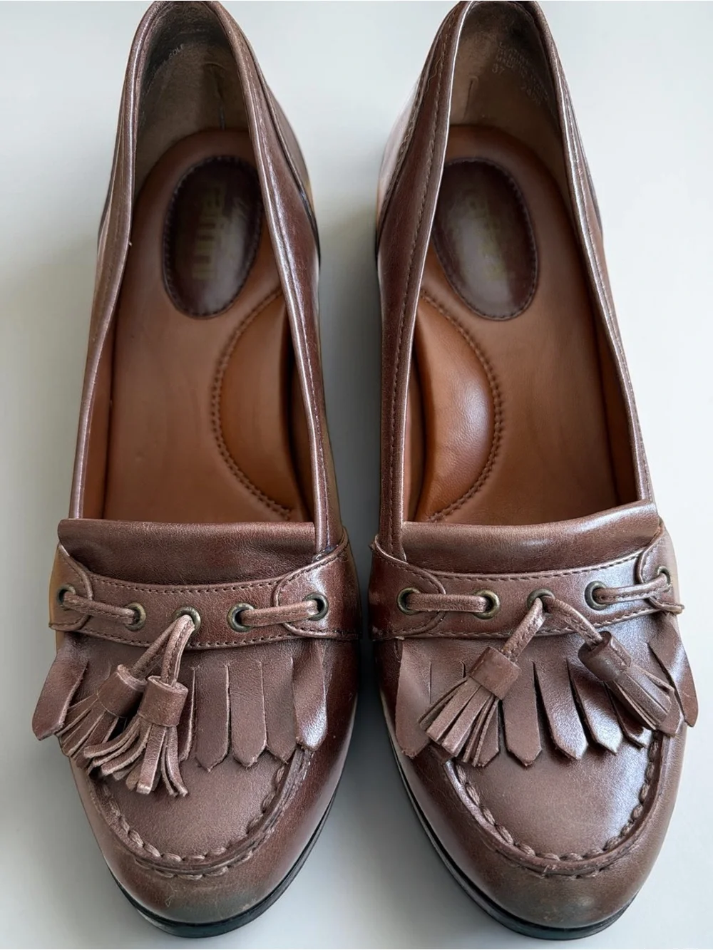Raffini Signature Brown Leather Tassel Kiltie Loafer Pumps EU 37 US 6.5–7